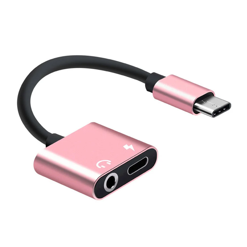Rose Gold Type-C 2 в 1 до 3,5 мм разъем для наушников адаптер для зарядки аудио Aux для Android - Цвет: Rose Gold