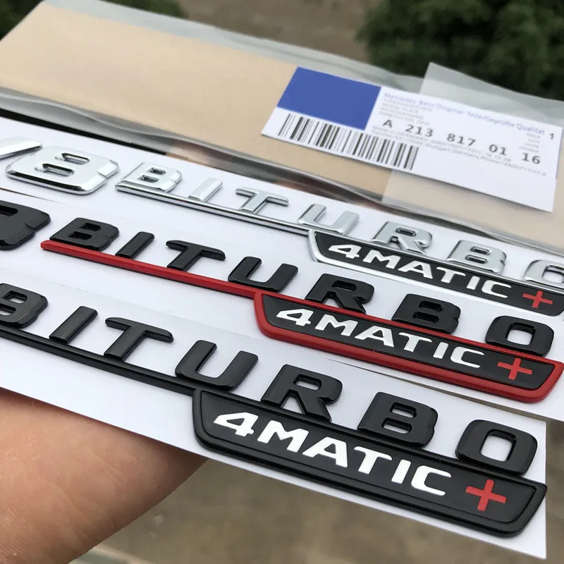 2 шт. = 1 пара 5 видов цветов ABS V8BITURBO 4matic+ автомобиля эмблема для багажника знак боковой Стикер логотипов для w117 w205 c63 w212 e63 w207 w176