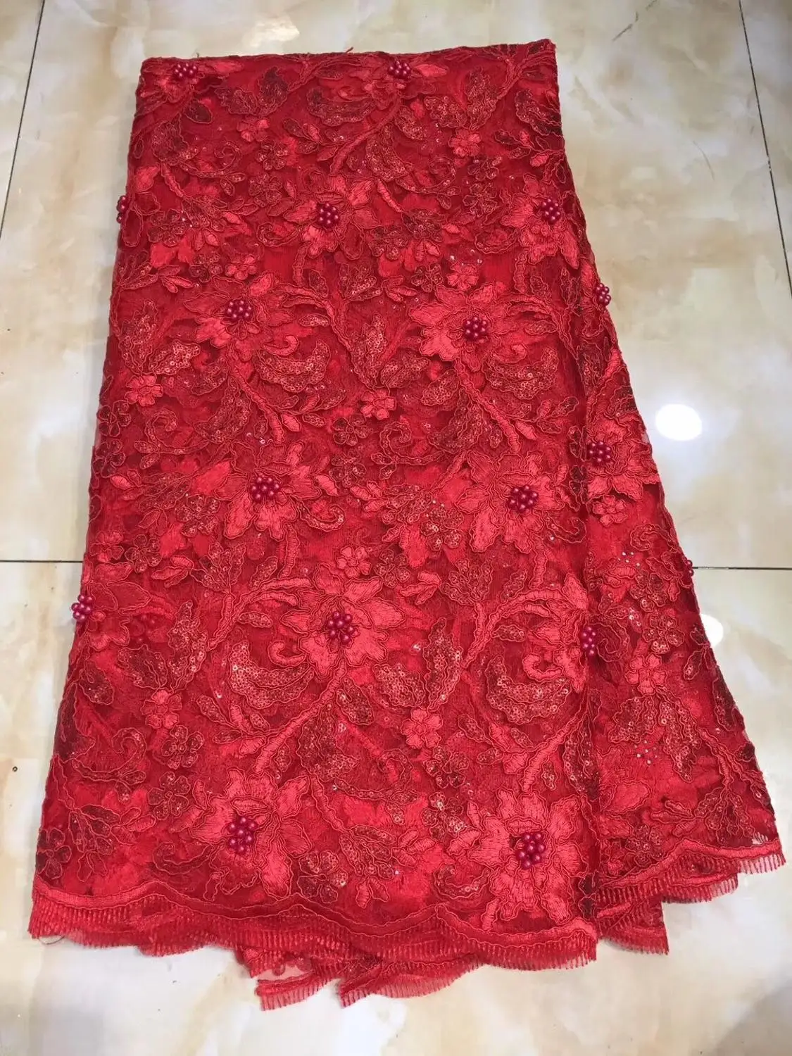 Темно-синяя 3D кружевная ткань с бусинами Высокое качество сетка вышивка блестками 3D цветок тюль нигерийские кружева ткани для свадебного платья