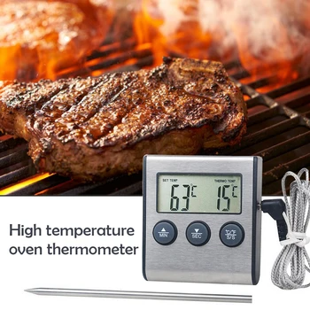 

Digital BBQ Meat Thermometer Grill Oven Thermometer With Timer & Stainless Steel Probe Cooking Display Touch Kitchen Thermometer