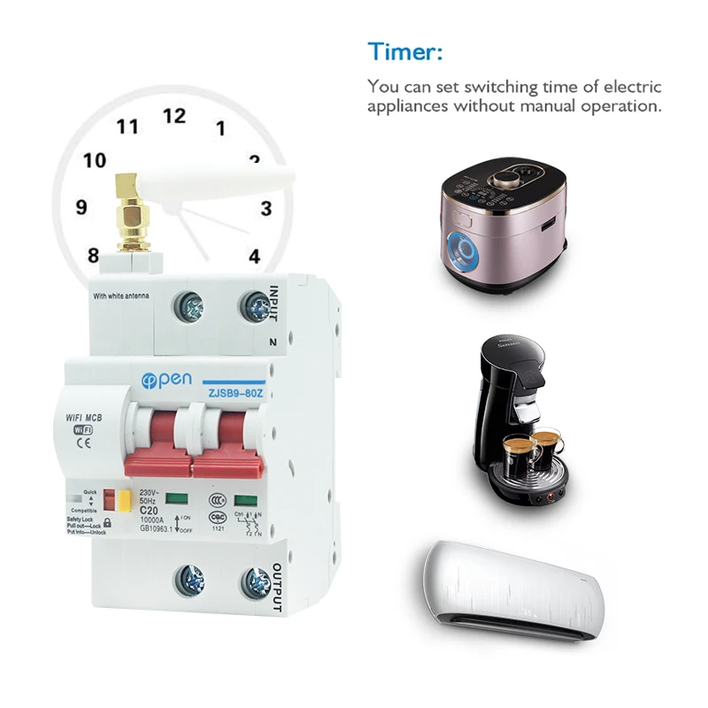 OPEN 2P 20A Remote control Wifi Circuit Breaker /Smart Switch/ Intelligent Automatic Recloser overload short circuit protection