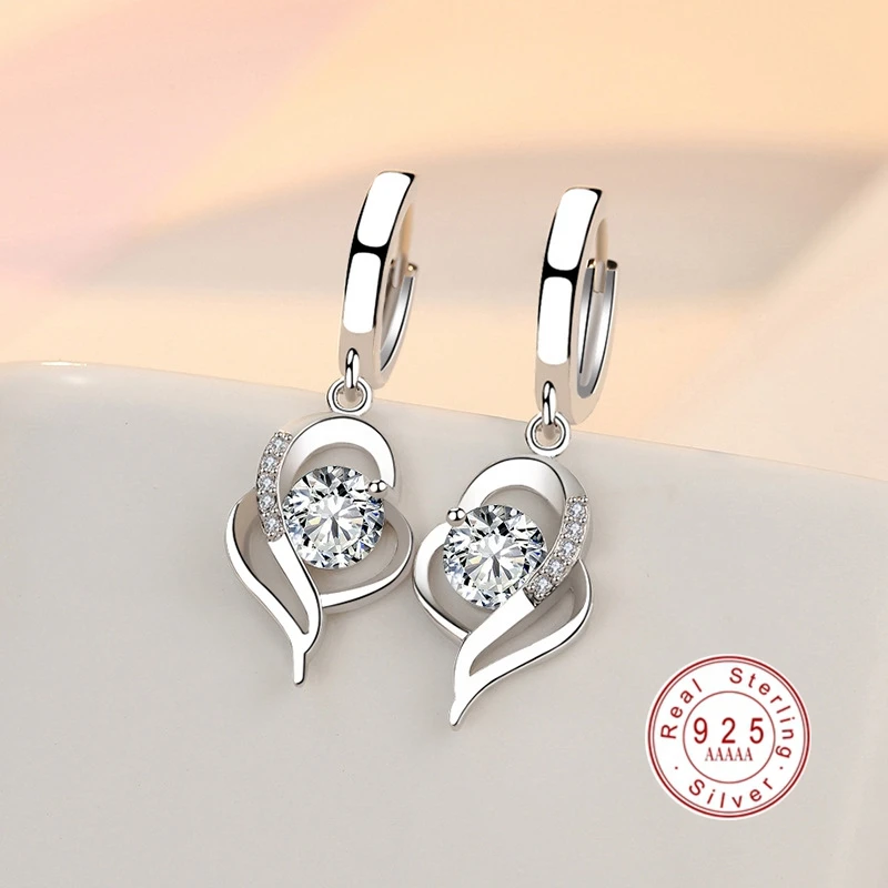 

Trendy 925 Sterling Silver Heart Shape Geometric Crystal Designer Dangle Earring AAA+ CZ Zircon Earrings for Women Gifts Jewelry