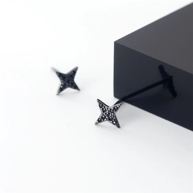 Sole Memory Black Rhinestone Stars Cross Starfish 925 Sterling Silver Fashion Female Stud Earrings SEA701 | Украшения и