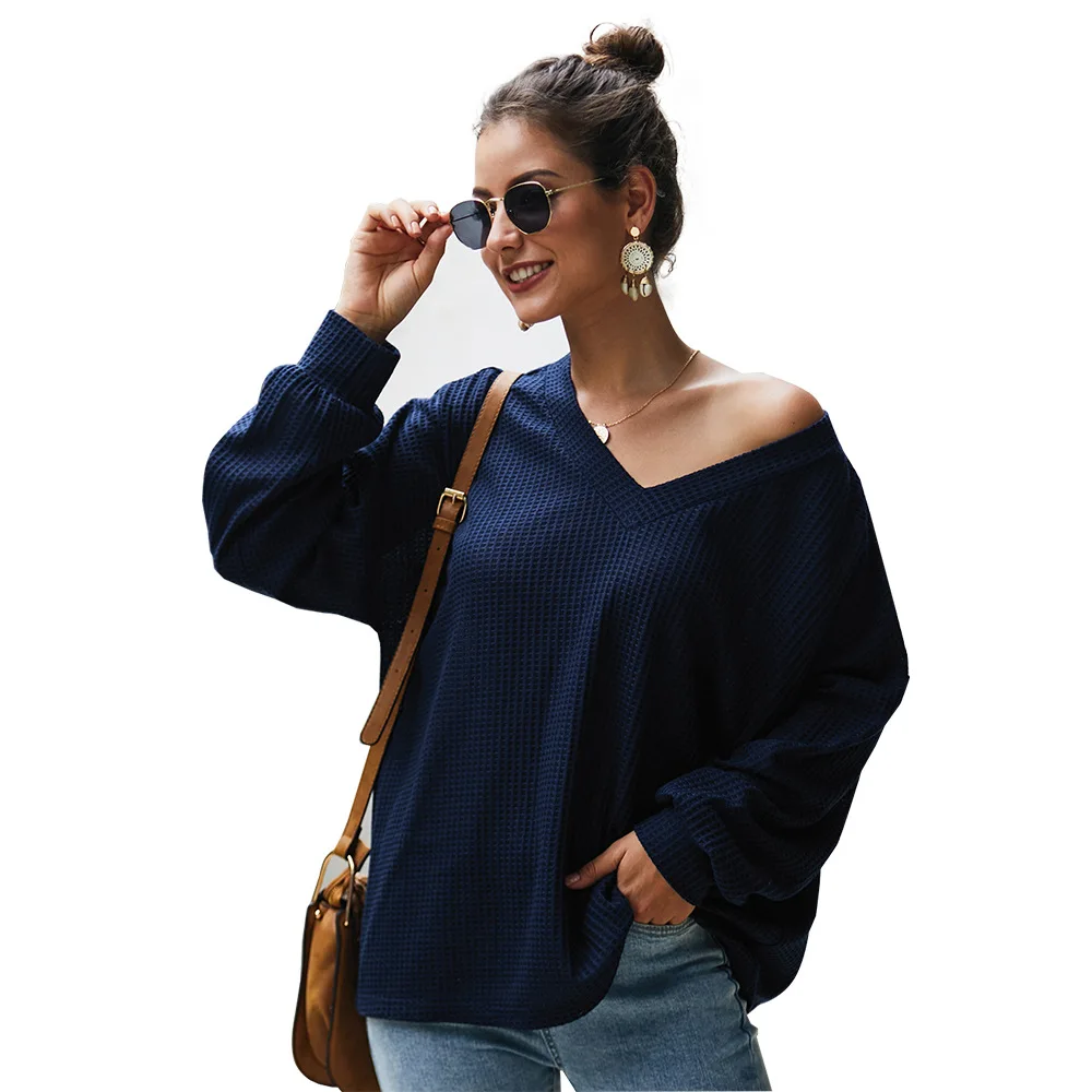 

2019 Women Long Sleeve Knitting Tops Autumn Sexy V Neck Solid Colors Sweaters Fashion Ladies Loose Women Casual Sweater