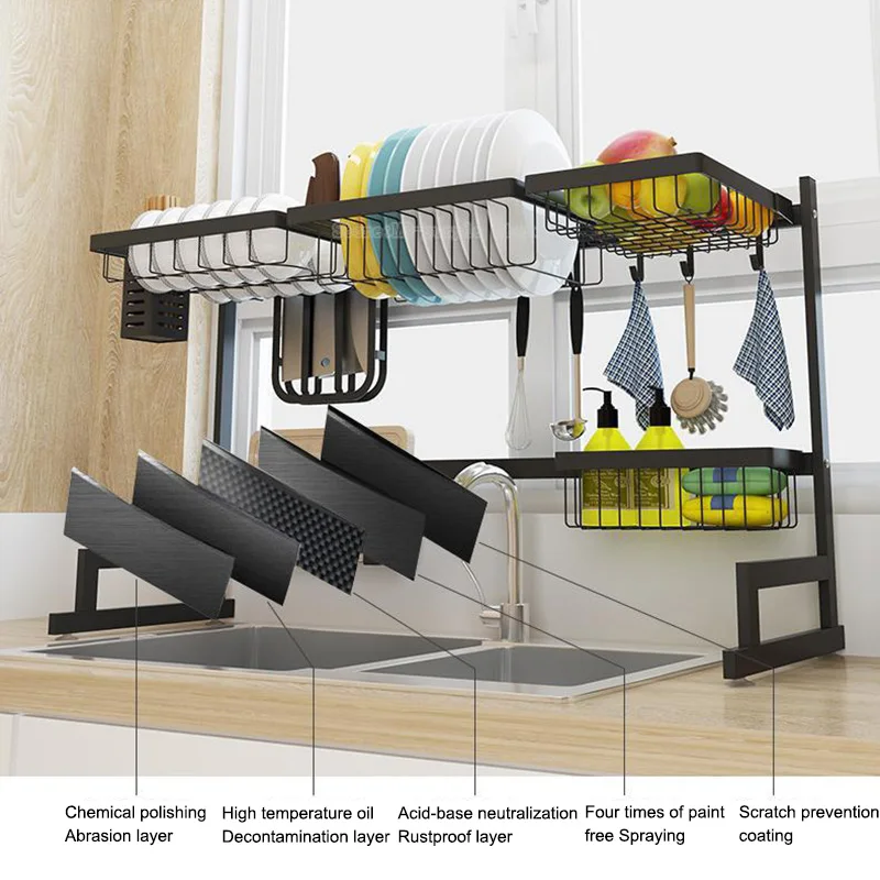 Кухонная стойка из нержавеющей стали, стеллаж для сушки посуды, стойка для посуды, кухонные принадлежности, принадлежности для хранения кухонных вещей
