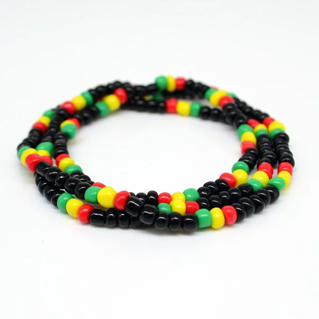 2-Pack Rasta Reggae Bracelets - Seed Bead Stretch, Marley Style, Unisex, 9" Length