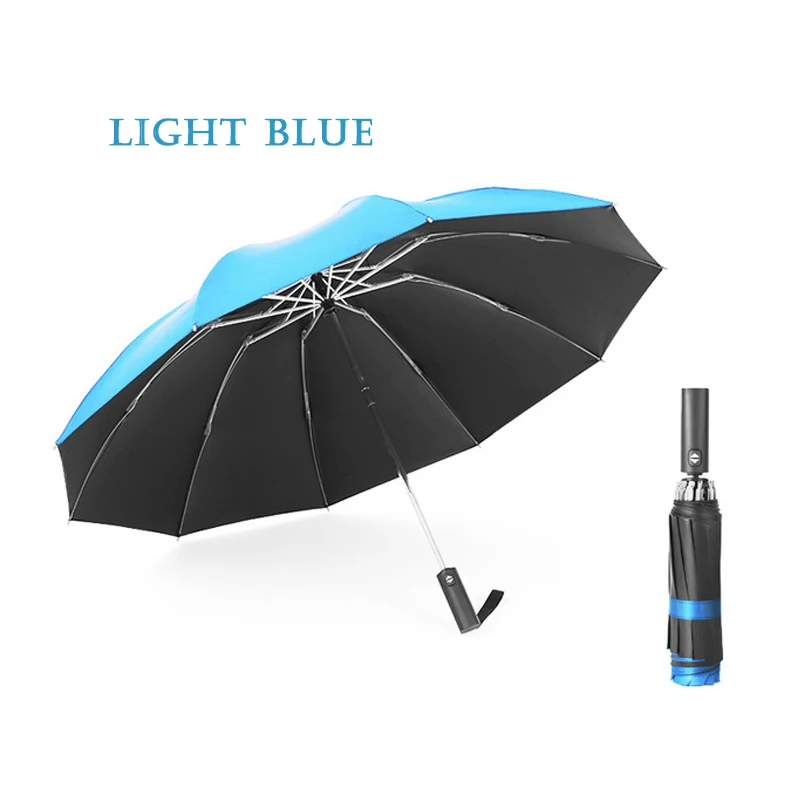 Полностью автоматический негабаритный 10 ребра большой трехсложный Зонт мужской женский зонт от дождя мужской ветрозащитный черный автомобиль бизнес Зонты - Цвет: Sky Blue