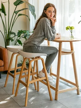 

Modern Minimalist Solid Wood Bar Chair Nordic Home Creative Bar Chair High Stool Personality Bar Stool