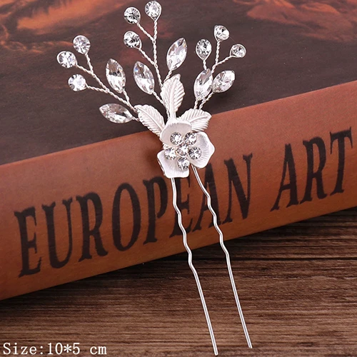 Bridal Hairpins Wedding Hair Accessories Tiara Pearl Rhinestone Flower Bridal Headpiece Wedding Hair Pins For Women Hair Jewelry Silver