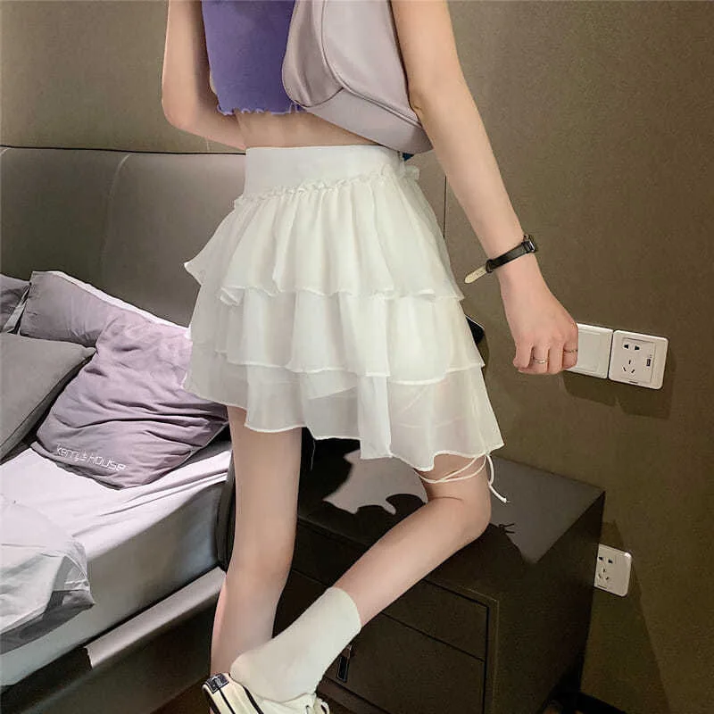 Summer Harajuku Sexy Mini Skirt Women A-Line Korean White Sweet Fairy Skirts Female Beach Holiday Chic Kawaii Y2k Clothes 2023
