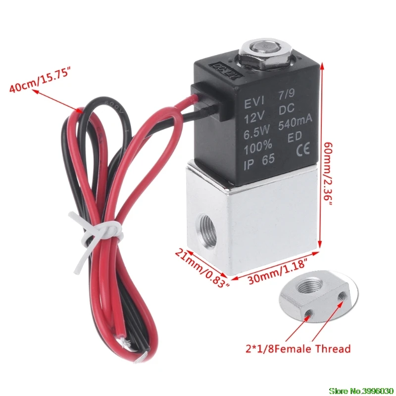 Normally Closed Solenoid Valve 12V DC 1/8" w/Wire For Water Air Gas