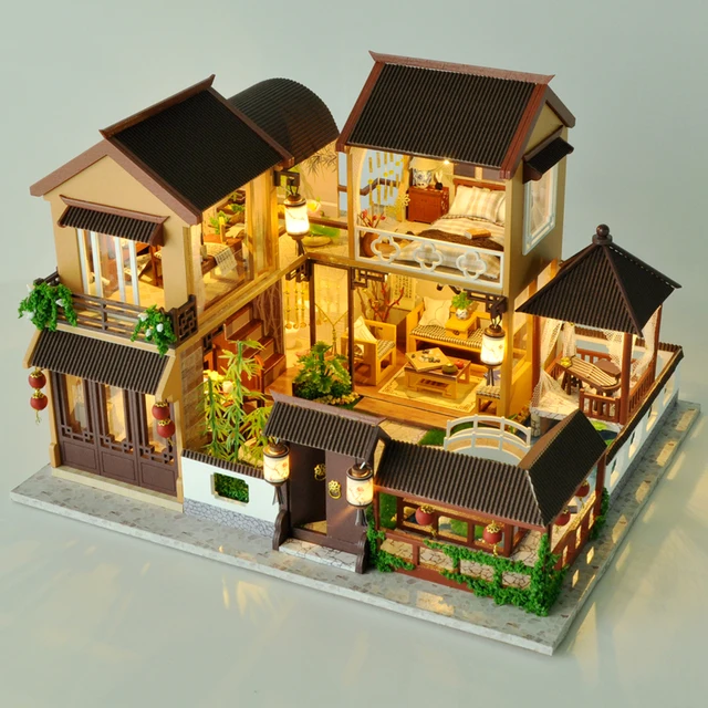 Kids Toys Diy Dollhouse Assemble Wooden Miniatures Doll House Furniture Miniature Dollhouse Puzzle Educational Toys For Children 1