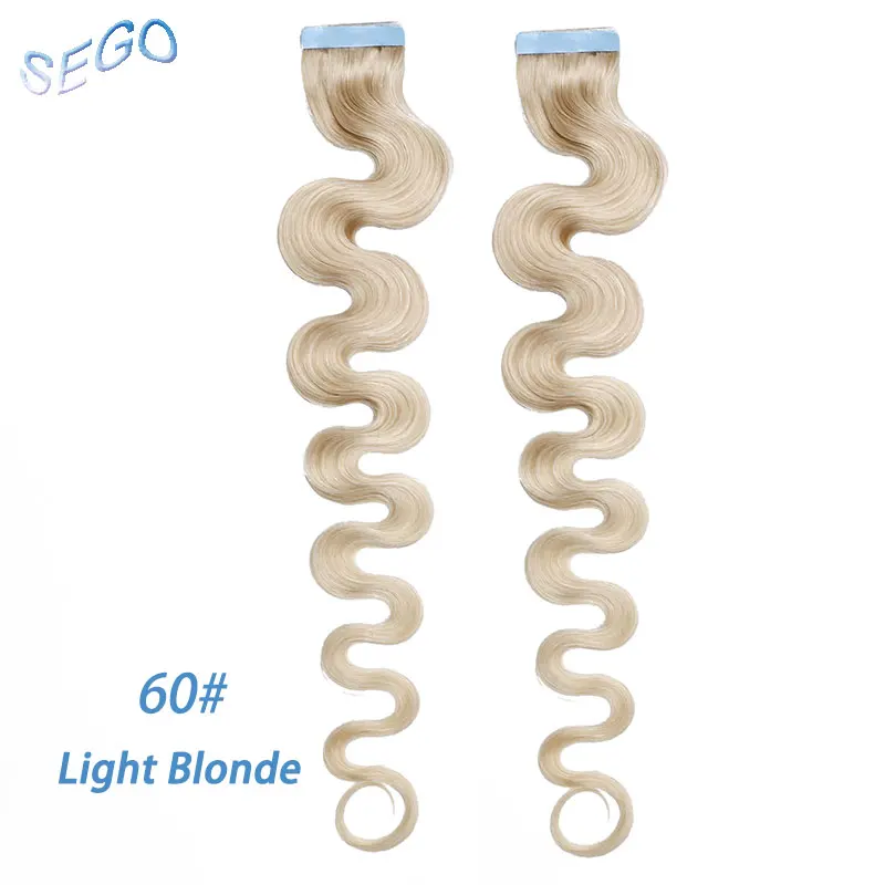 #60 SEGO 1"-24" 20/40 шт. средства ухода за кожей с волнами длинного диапазона в Пряди человеческих волос для наращивания на ленте, клей бесшовные волос Реми волос 2,5 г/шт - Цвет: #60