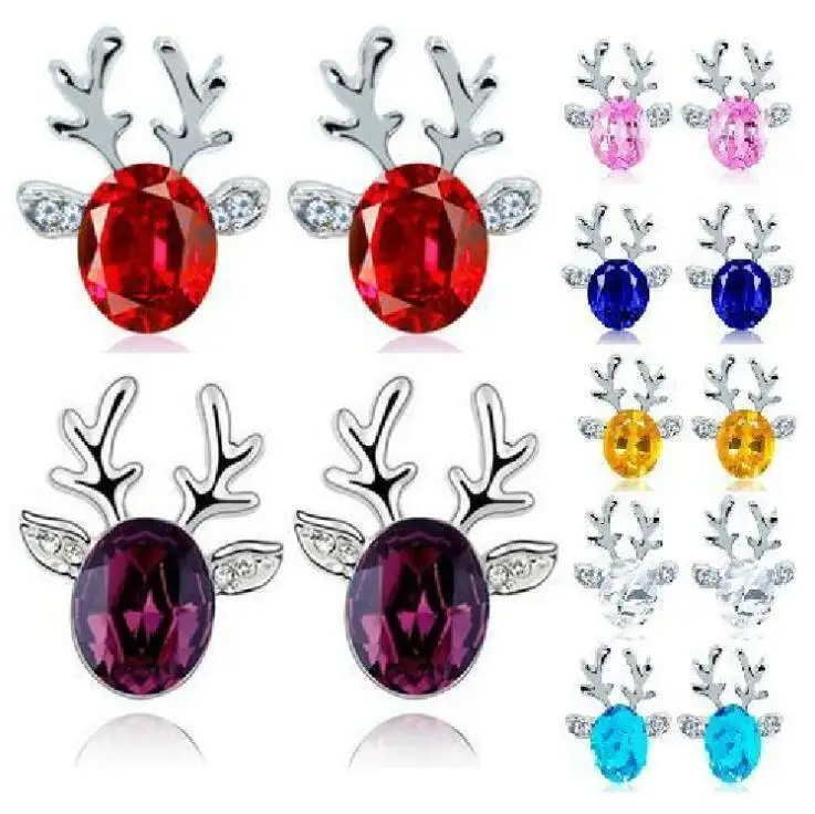 

2019 Aretes Brinco Hot Style Crystal Jewel Antlers Earrings Luxurious Stereo Christmas Reindeer Stud Manufacturer Wholesale