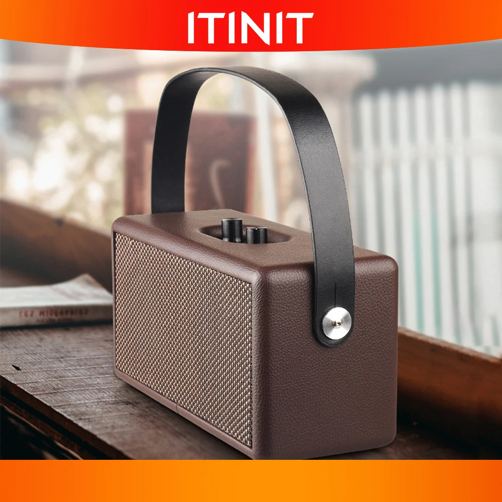 

ITINIT Y17 Vintage Brown/Black Portable Wireless Bluetooth Speaker Retro Wood Design Stereo Sound for Camping/Dancing/Outdoor