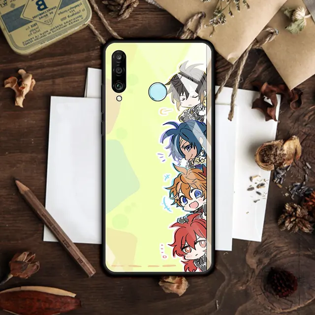 Glass Case for Huawei P30 Lite P40 Pro P Smart Z P20 Y7 Y9 Tempered Coque Y9a Honor 9X 20 Smartphone Housing Genshin Impact Cute T04