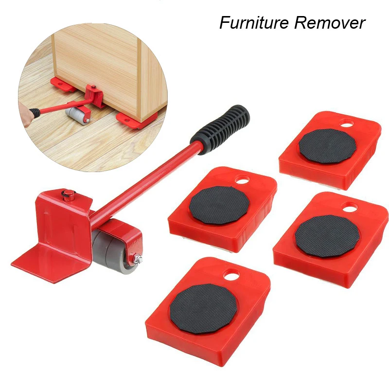 New 5pc Heavy Furniture Moving System Lifter Tool 4x Slide Pad Wheel Easy Move 