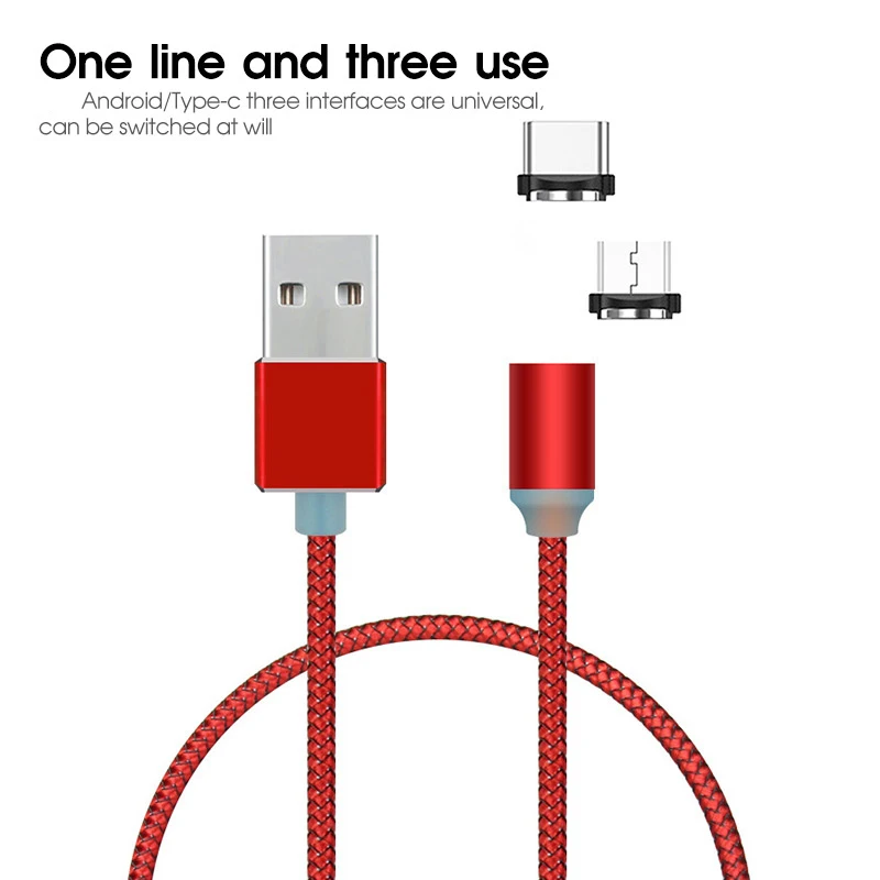 Магнитный кабель type C для Xiaomi Redmi Note 7 Pro 1 м 2 провод быстрого заряда Магнит Micro USB