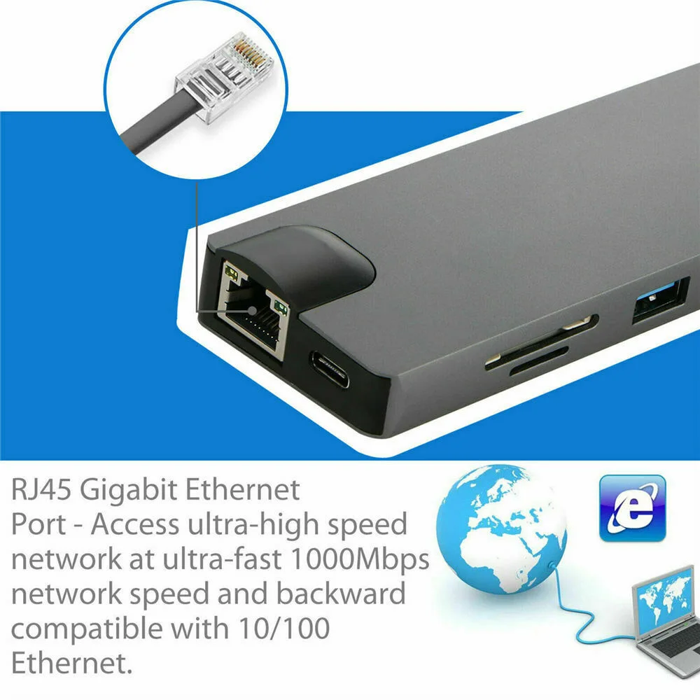 USB C концентратор USB3.0 HDMI VGA RJ45 Gigabit Ethernet SD/TF порт конвертер 8 в 1 и высококачественный