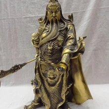 2" Китайская чистая бронза Guan Yu GuanGong God Up ручная Голова Дракона Статуя Воина