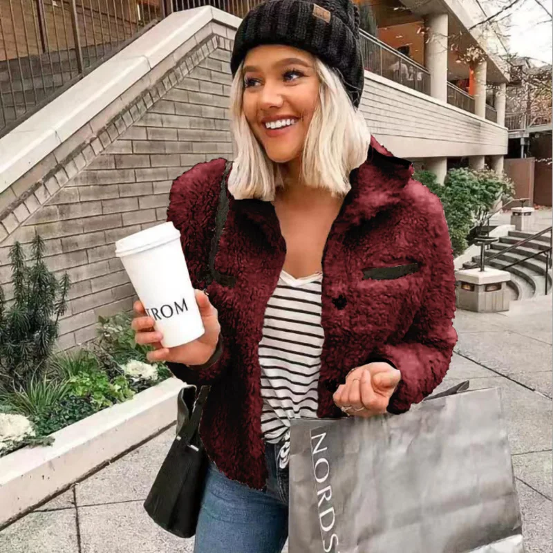 

hot 2019 winter new street style trend fashion women's long-sleeve lapel dark buckle plush coat warm loose thin fur coat