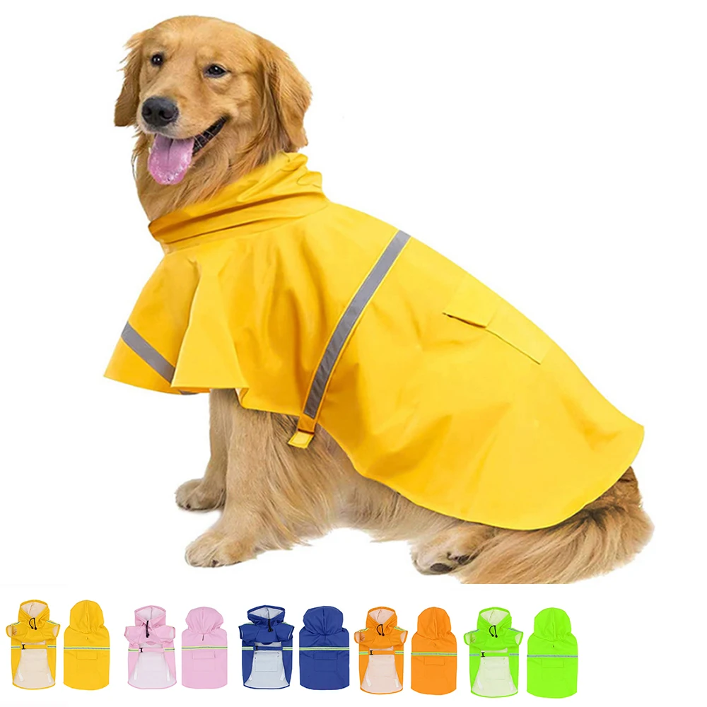 

Dog-Raincoat Adjustable Pet Waterproof Clothes PU Rain Jacket Poncho Hoodies With Strip Reflective For Small-Medium-Large Dog
