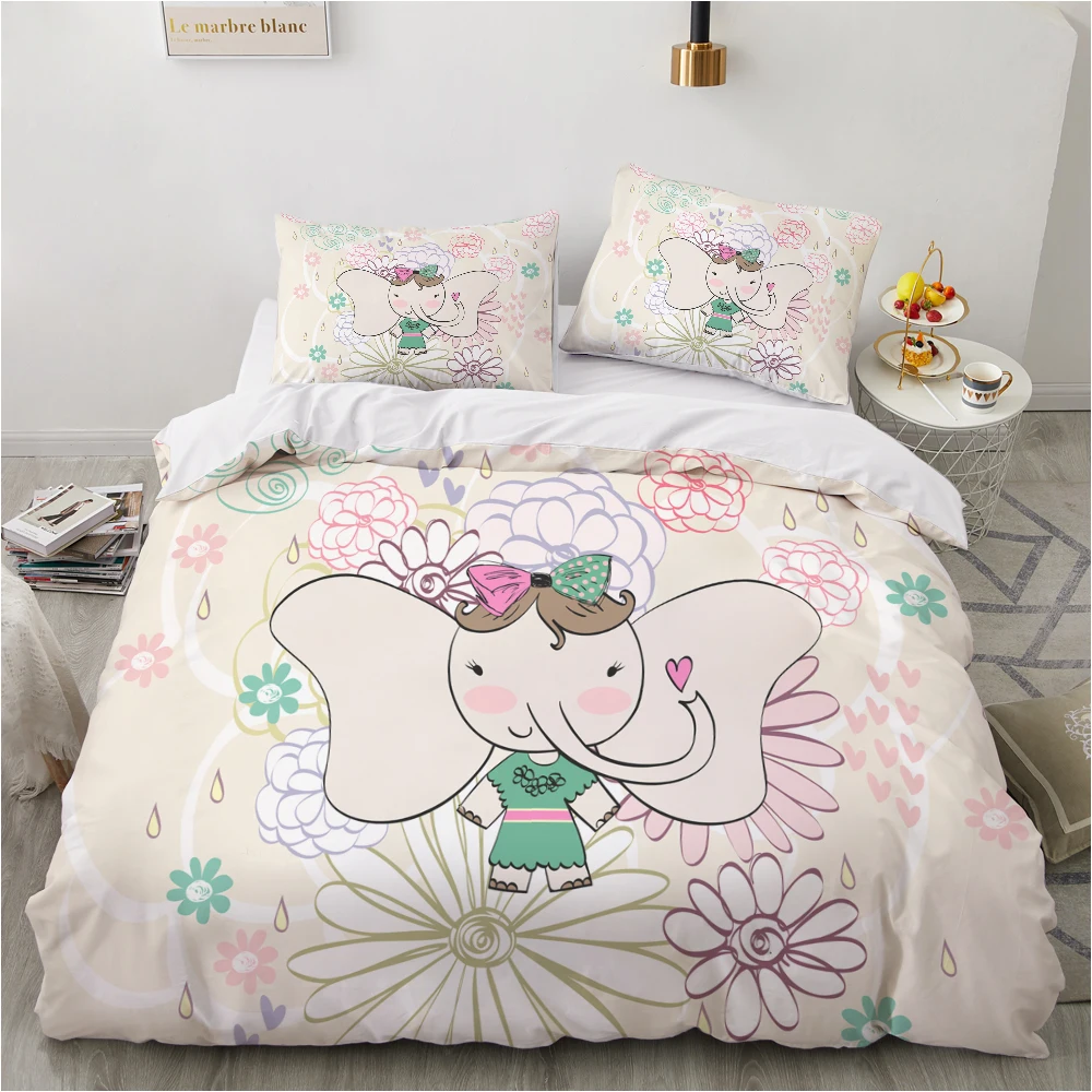 

Kids Bedding Set for baby cartoon duvet cover set for home bed linen pillowcase family sets Euro 4 piece elephant drop shipping
