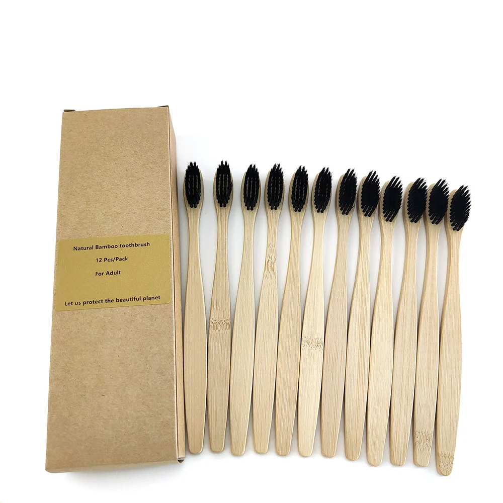 Toothbrush Soft Bamboo-Charcoal Eco-Friendly Oral-Care Bristles Natural Adults for 12pcs
