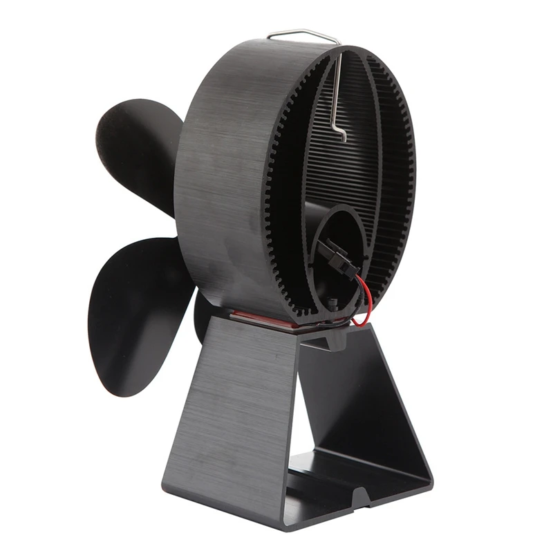 Black Fireplace 4 Blade Heat Powered Stove Fan Log Wood Burner Eco Friendly Quiet Fan Home Efficient Heat Distribution