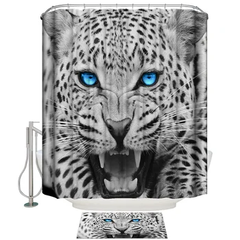 

Fabric Shower Curtain Leopard Head With Blue Eyes Shower Curtains Bathroom Decor Bathroom Shower Curtain Doormat Set