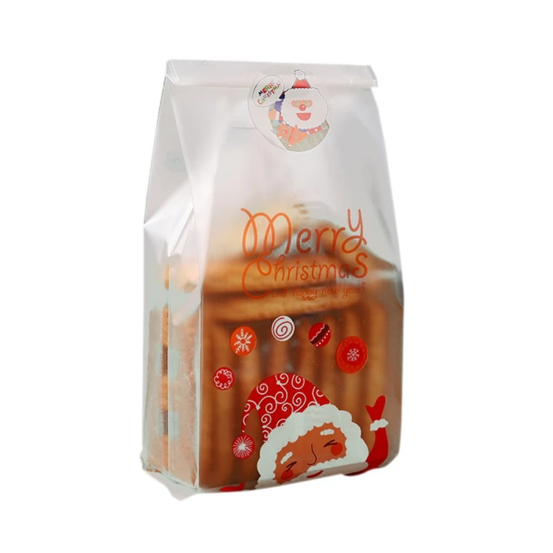 50 шт. забавные рождественские Упаковочные пакеты для печенья, липкие бумажные Мультяшные Санта-Клаус, вечерние, детские, для печенья, для выпечки