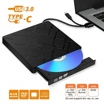 

External CD DVD Drive Type-C USB 3.0 High Speed Burner Writer Recorder Player Case Portable Optical Drive for Laptop Desktop PC