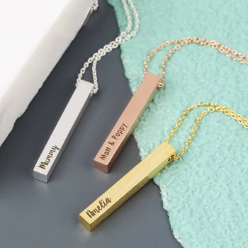 

Bar Necklace Custom Necklace Stainless Steel Engraved Necklace Fashion Women Rectangular Solid Bar Smooth Chain Engraved