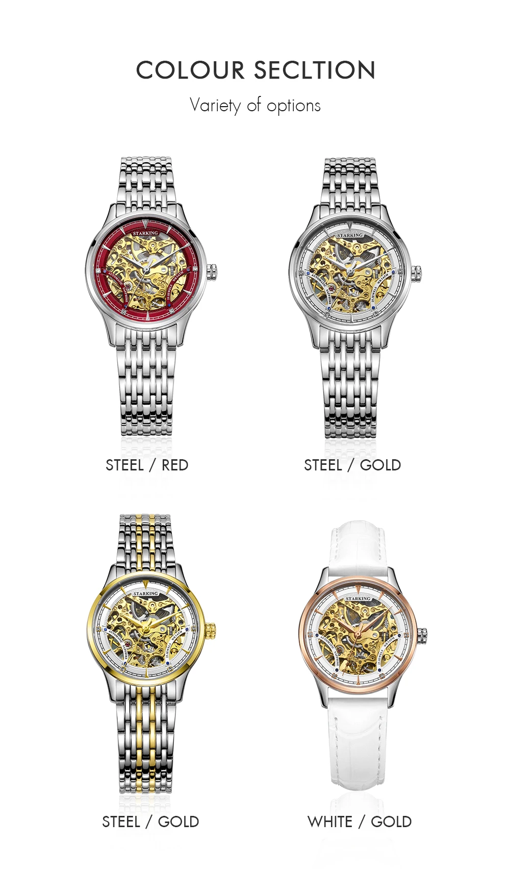 STARKING часы женские брендовые Роскошные автоматические женские часы механические Женские часы с золотым скелетом Relogios наручные часы подарок для дам