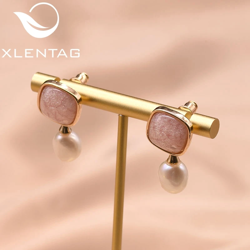 Женские серьги с кристаллами XlentAg розовым цветком и стеклянными камнями