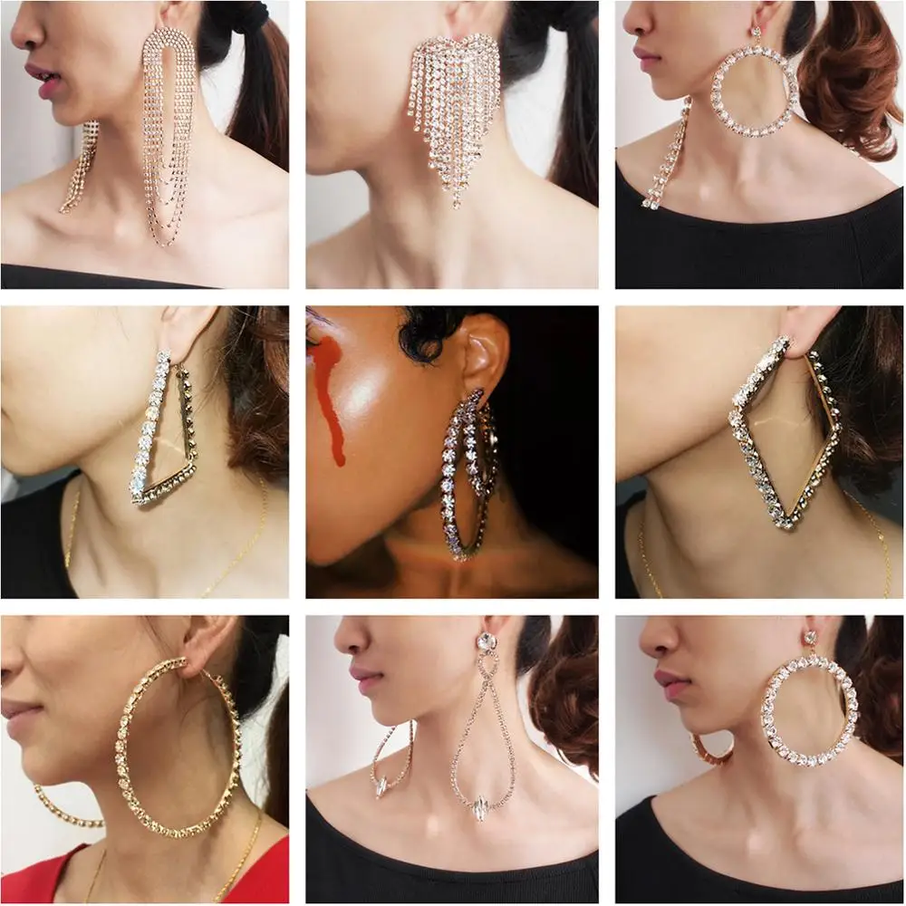 MANILAI Shiny Rhinestone Tassel Earring For Women Statement Long Dangle Earrings Charm Wedding Party Jewelry