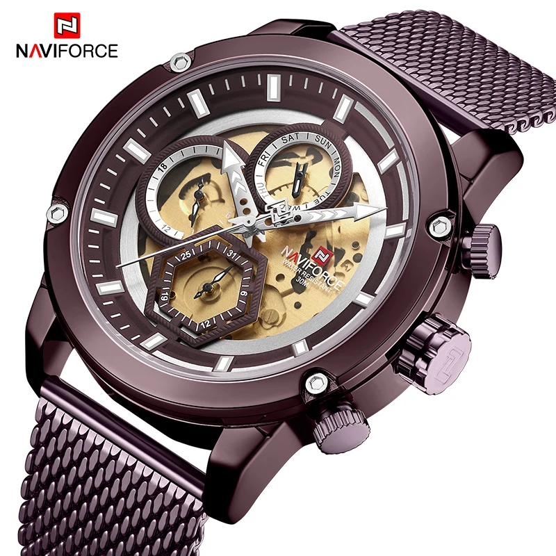 NAVIFORCE новые оригинальные мужские часы кофе роскошные модные кварцевые деловые