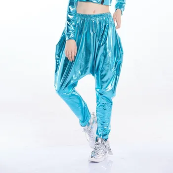 

Women Shiny Metallic Pants Hip Hop Street Dance Harem Trousers Stage Performance Sweapants Streetwear Big Crotch Joggers X9207
