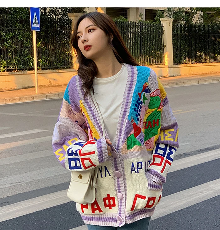 Vintage Graffiti Embroidery Cardigan 