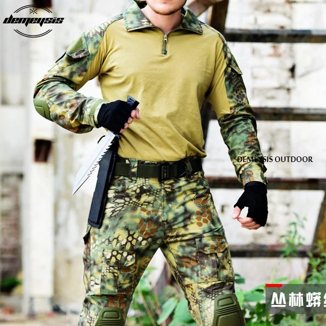 Тактическая камуфляжная военная форма, костюм для мужчин, армейская одежда США, рубашка в армейском стиле+ брюки карго наколенники