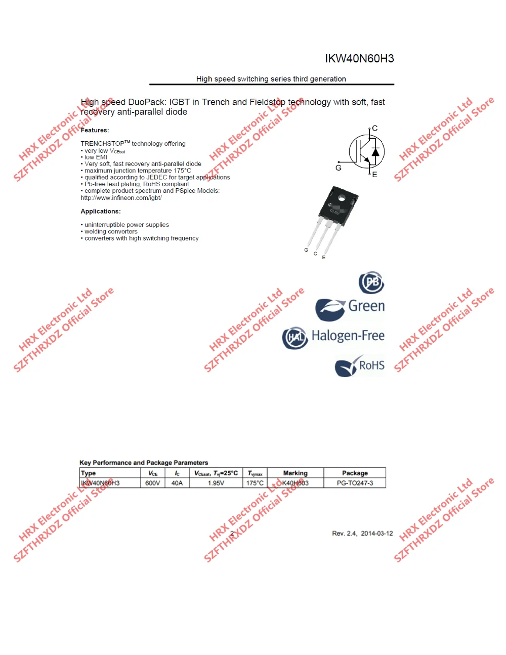 IKW40N60H3 TO-247 K40H603 TO247 IGBT транзистор 600V 40A 306W 30 шт/трубка(10 шт