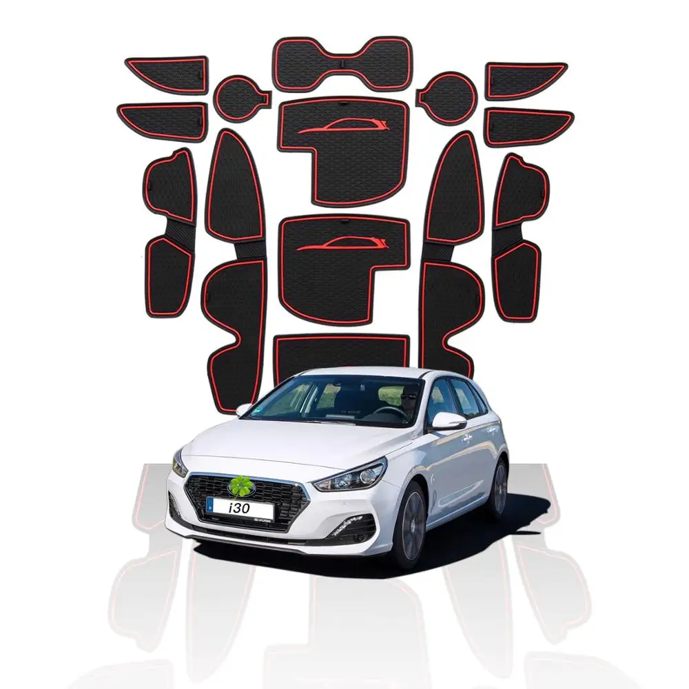 

RUIYA 14pcs non-slip dustproof cup storage pad mat for i30 3th 2019 car interior car door groove gate slot armrest storage mats