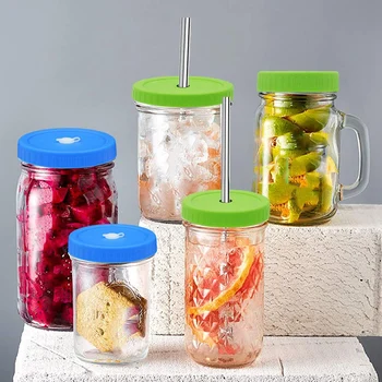 

8Pcs Wide Mouth Mason Jar Lids with Straw Hole for Ball & Kerr Mason Jar, Great for Drinking & Food Storage