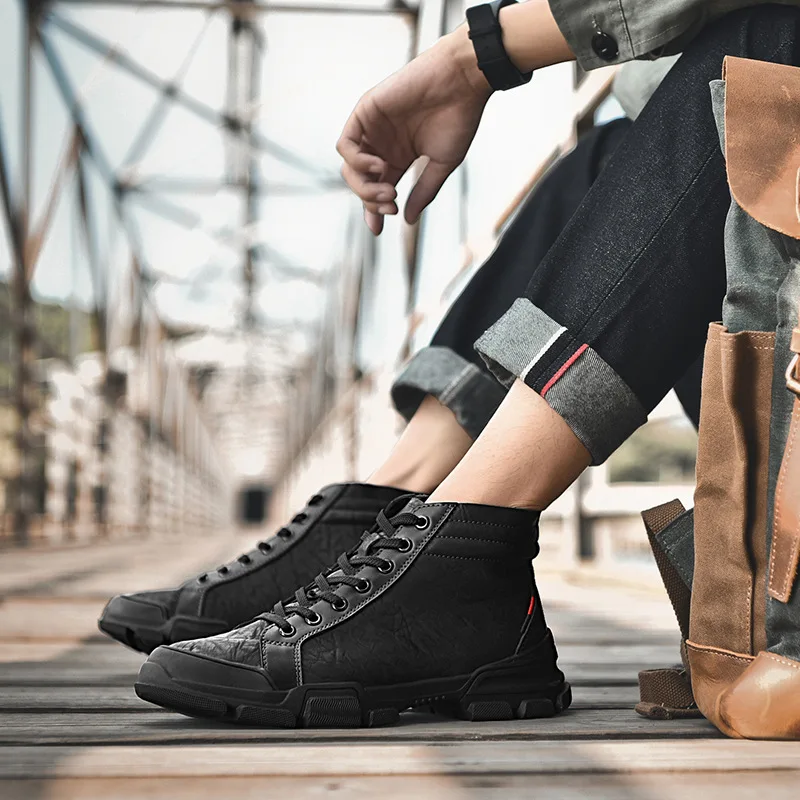 

Autumn And Winter New Style Leather Boot Men Casual Martin Boots Men's England Hight-top Worker Boot plus Velvet MEN'S SHOES Cow