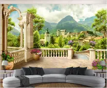 

custom mural Photo wallpaper on the wall Roman column balcony town view decoration living room 3d wallpaper for walls in rolls