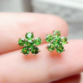 

Per jewelry Natural real diopside owl style small stud earring 0.15ct*2pcs gemstone 925 sterling silver Fine jewelry T203316