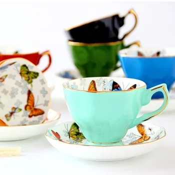 

European Style Coffee Cup Set Afternoon Tea Cup and Saucer Set Black Tea Bone China Butterfly Mugs Mug Coffee