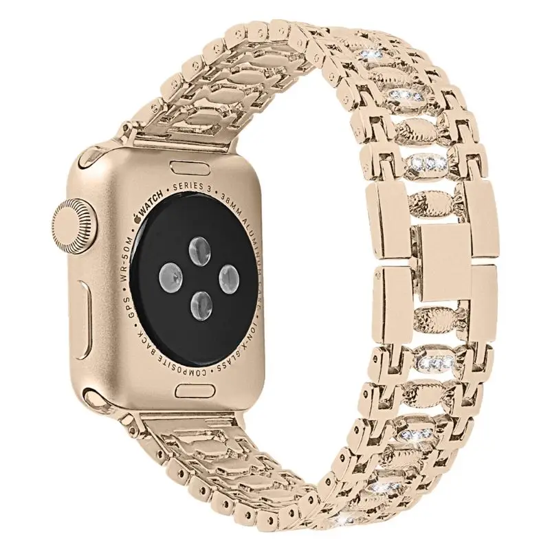Для женщин алмаз ремешок для наручных часов Apple Watch Series 4/3/2/1 браслет из нержавеющей стали ремешок для наручных часов iWatch 38 мм 42 мм 40 мм 44 браслет - Цвет: 7HH1500517-1-GD