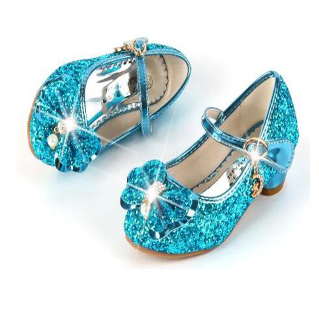 Princess Butterfly Leather Shoes Kids Diamond Bowknot High Heel Children Girl Dance Glitter Shoes Fashion Girls Party Dance Shoe 5