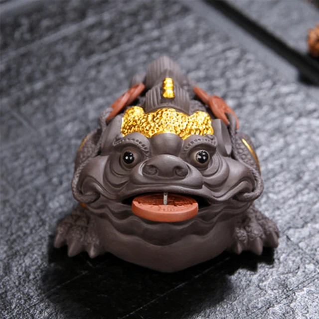 Teakészlet Kézzel Készített Lila Homok Tea Háziállat -Varangy Baba Szobor Díszek Asztal Otthoni Szertartás Kiegészítők - Image 4